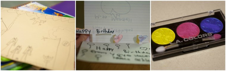 #18- Birthday love from students: A gun safety drawing, pop-up birthday card, and neon eye shadow (that I had the chance to use a week later for my 80's outfit!)