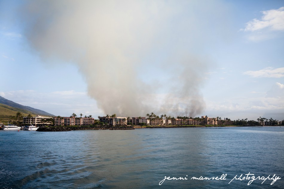 The sugar cane field burning as we left the bay.