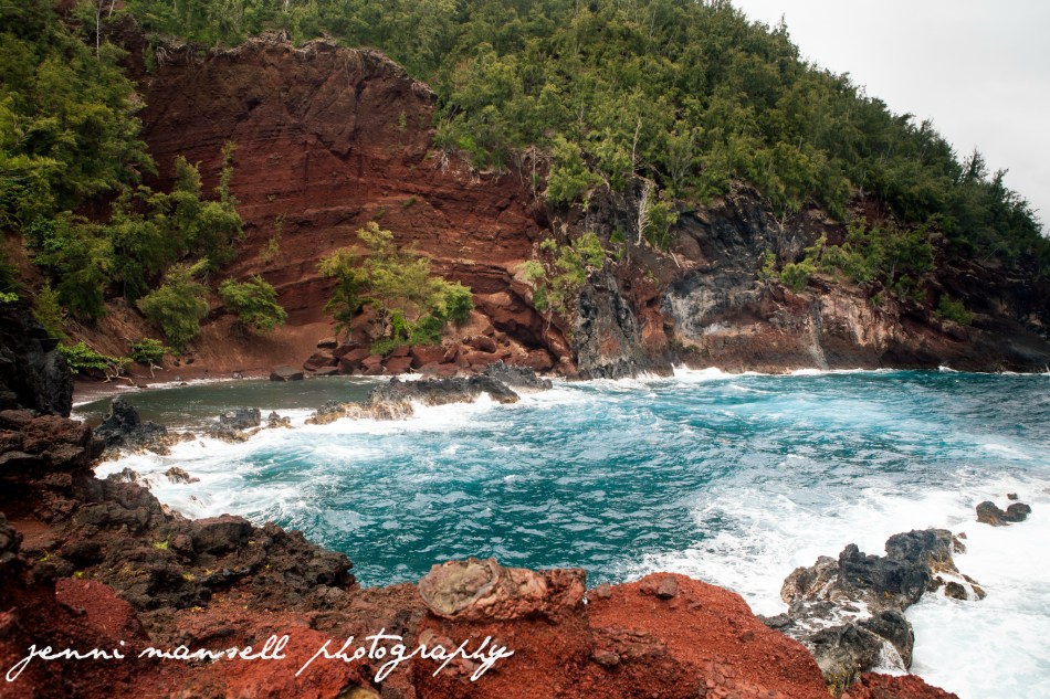 Red Sand Beach on Kaihalulu Bay- I love the red and turquoise.