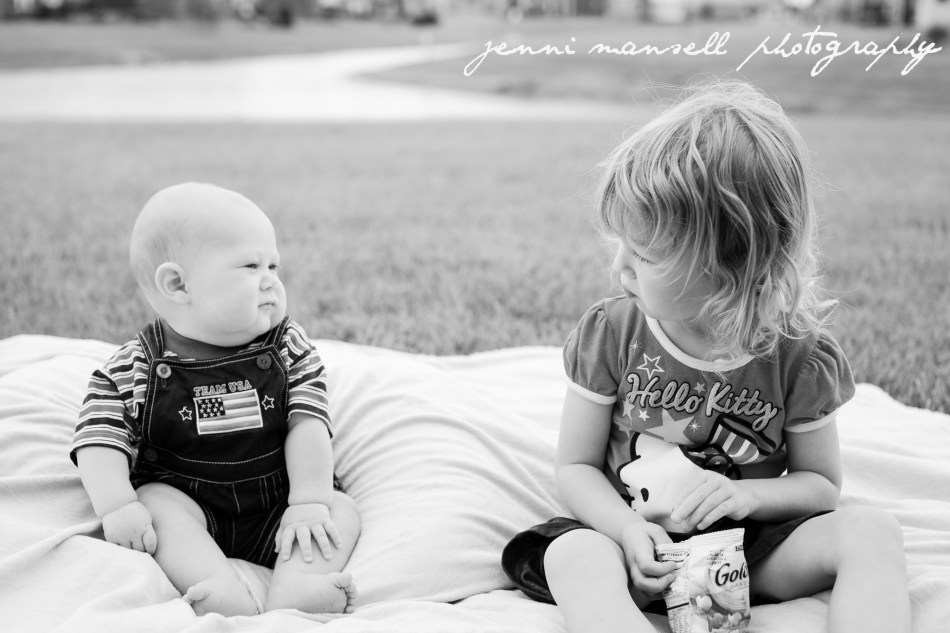 Hanging out with his sister.  